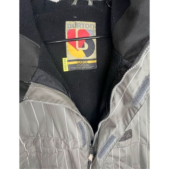 Burton Grey and White Striped Heavy Hooded Winter Coat - Picture 3 of 5